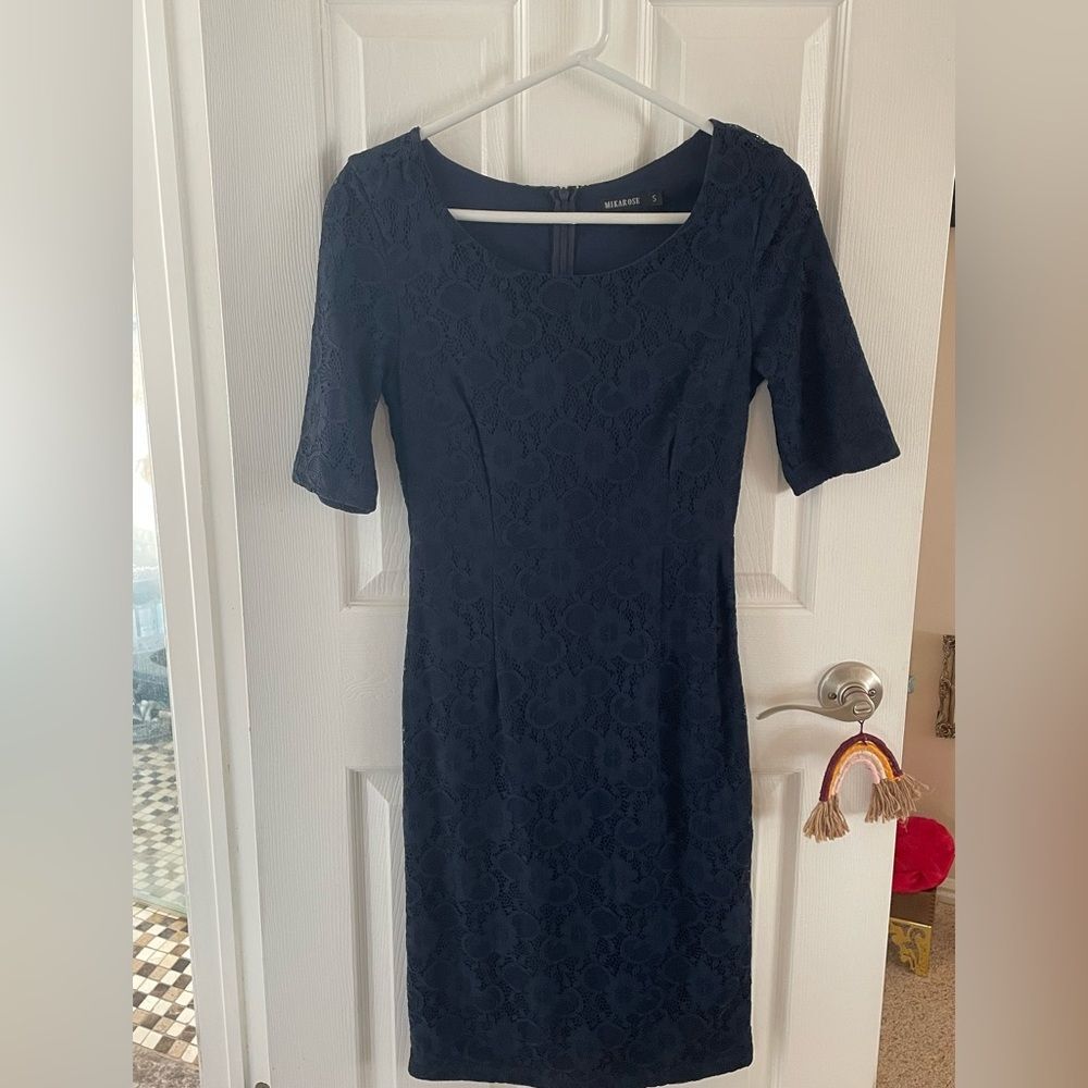 Mikarose Dress Navy Blue Dark Formal Emmy knee length small wedding event guest